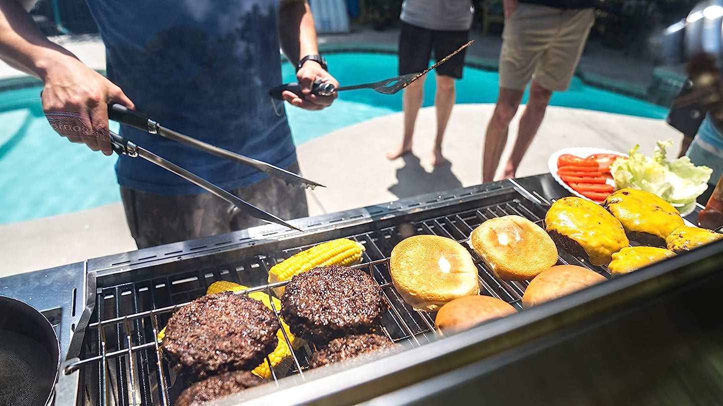 Monument Grills Larger 4-Burner Propane Gas Grills Stainless Steel Cabinet Style with Clear View Lid, LED Controls, Built in Thermometer, and Side & Infrared Side Sear Burners