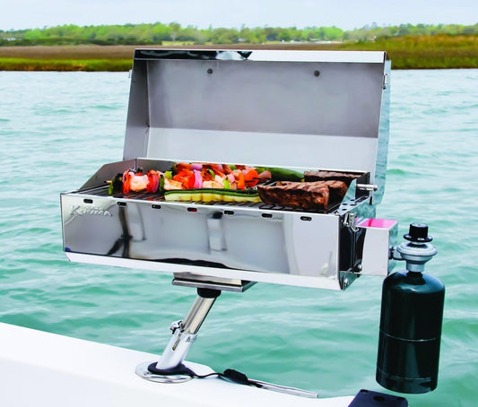 Stow and Go Propane Tabletop and Mountable Grill - Stainless Steel Gas Grill with Foldable Legs | Great for Camping, Boating, Picnics, Barbeques & More |13,000 Btus - (58130)