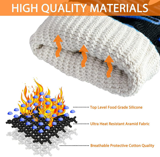 BBQ Gloves, Oven Gloves 1472℉ Extreme Heat Resistant, Grilling Gloves Silicone Non-Slip Oven Mitts, Kitchen Gloves for BBQ, Grilling, Cooking, Baking-1 Pair… (One Size Fits Most, Black)