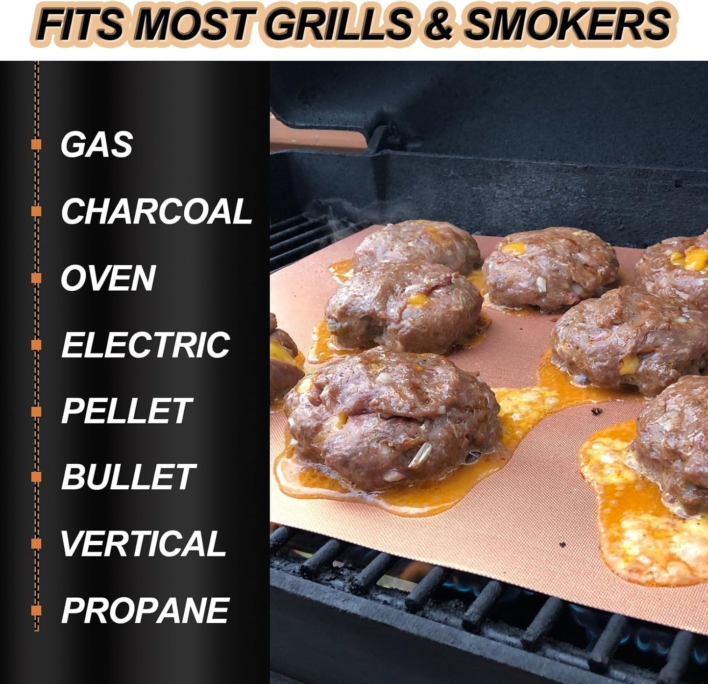Copper Grill Mats for Outdoor Grill, Set of 6 Heavy Duty Grill Mats, Non Stick BBQ Grill Mats & Baking Mats, Resuable and Easy to Clean, Works on Gas Charcoal and Electric BBQ-15.75 X 13 Inch
