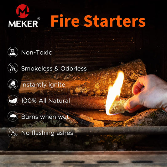 MEKER Fire Starters - Natural Fire Starters for Fireplace, Campfires, Fire Pit, BBQ Grill, Wood Stove, All Weather Charcoal Starter, Wood Wool Firelighters & Odorless Fire Starter Eco Friendly