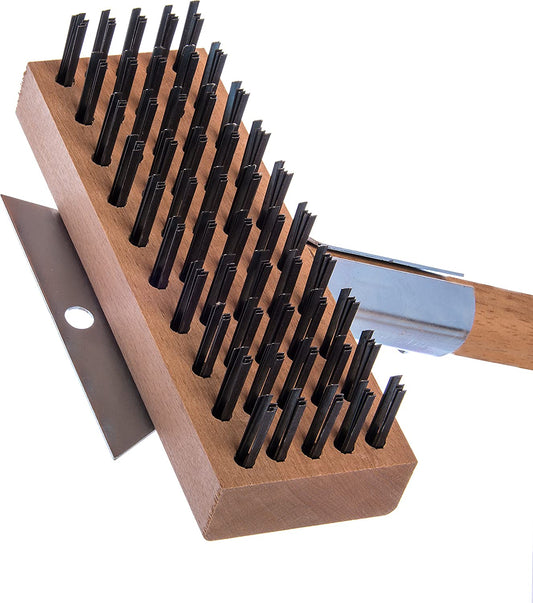 Wood Oven Grill Brush & Scraper with Handle, 30 Inches, Natural