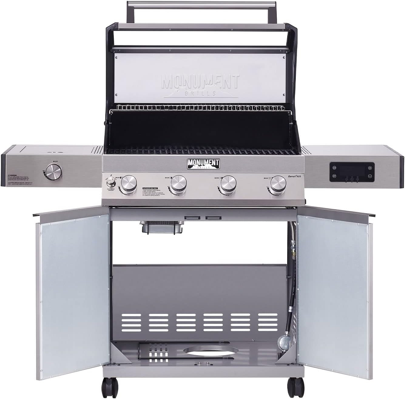 Monument Grills Denali D405 4-Burner Liquid Propane Gas Smart Bbq Grill Stainless Steel with Smart Technology, Side Burner and LED Controls