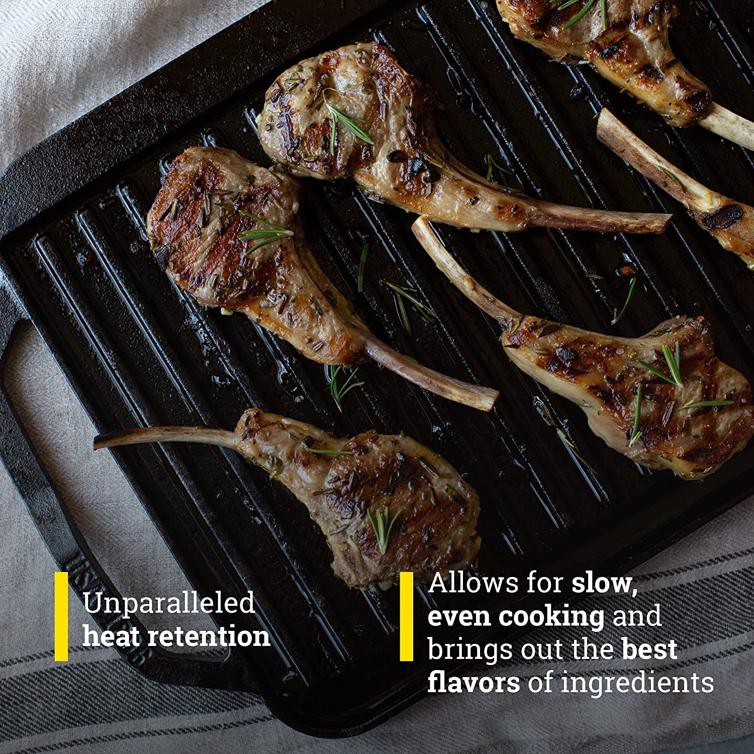 Chef Collection Cast Iron Reversible Grill/Griddle - Cast Iron Flat Griddle & Grill for Stovetop, Oven, Grill, or Open Fire - Double Burner Cast Iron Skillet with Handles