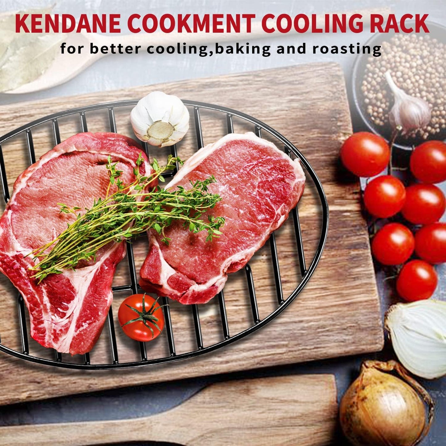 Roasting Rack with Integrated Feet, Cooling Drying Rack Kitchen Rack with Enameled Coating, PTFE Free, Great for Cooking, Roasting, Drying, Grilling, 12Inch*8.5Inch by KENDANE