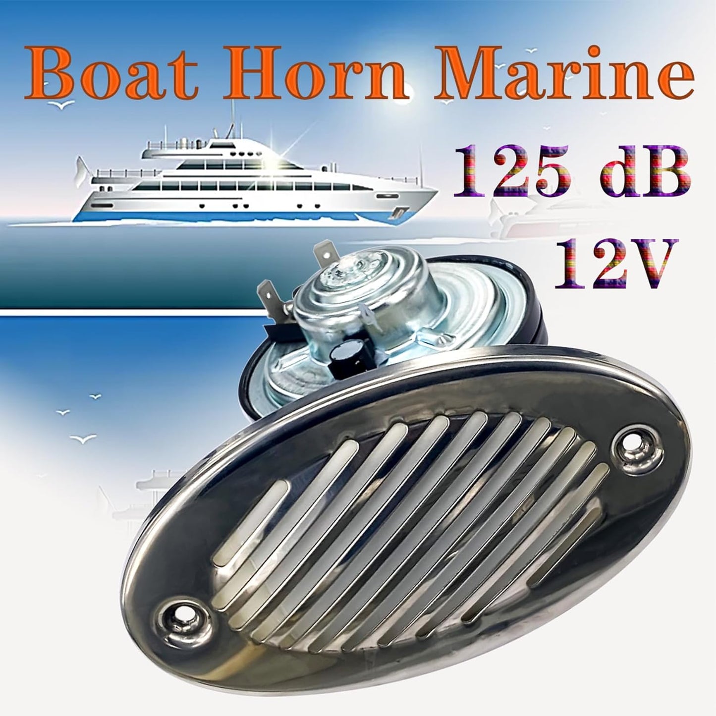 Boat Horns 5190512 12V Marine Horn with 316 Stainless Steel Grill 125DB Strong Loud Sound