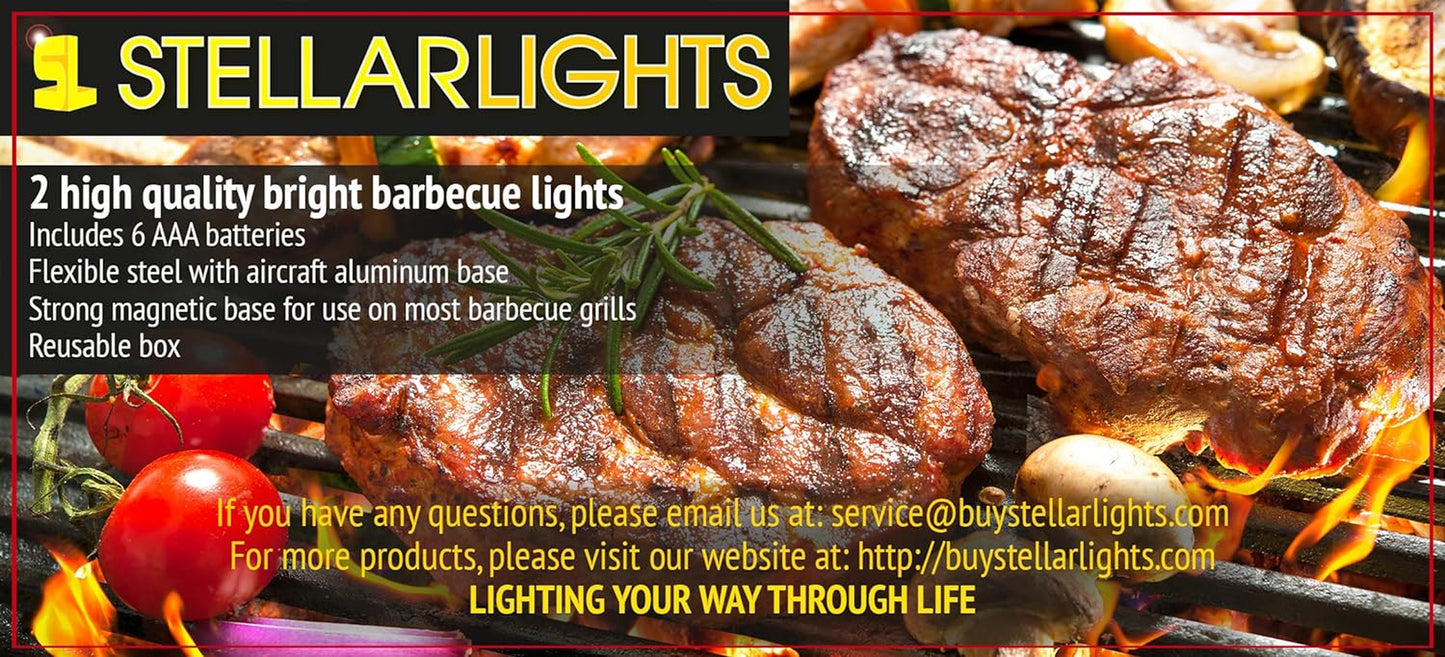 - Magnetic Barbecue BBQ Light Set for Grilling - 6 Alkaline AAA Batteries Included - Works on All Grills with an Exception to Stainless Steel.