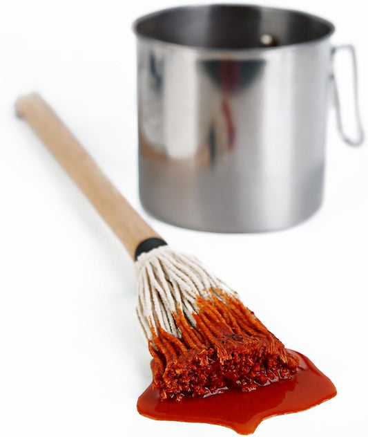 BBQ Sauce Pot and Basting Brush Set, 61Oz Stainless Steel Sauce Pan & Basting Mop Brush, Gifts for Griller & Barbecue Cooking Accessories, with 2Pcs Wooden Long Handle Sauce Mops and 2Pcs Replacements