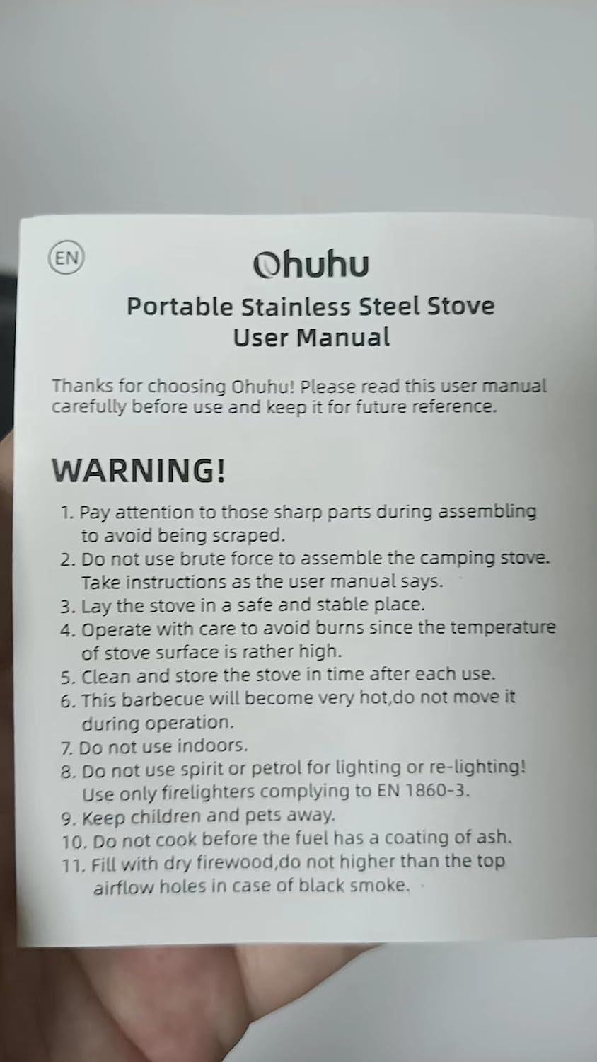 Camping Stove, Ohuhu Mini Wood Stove Stainless Steel Portable Stove, Backpacking Survival Stove Wood Burning Stove for Picnic BBQ Camp Hiking with Grill Grid and Carry Bag