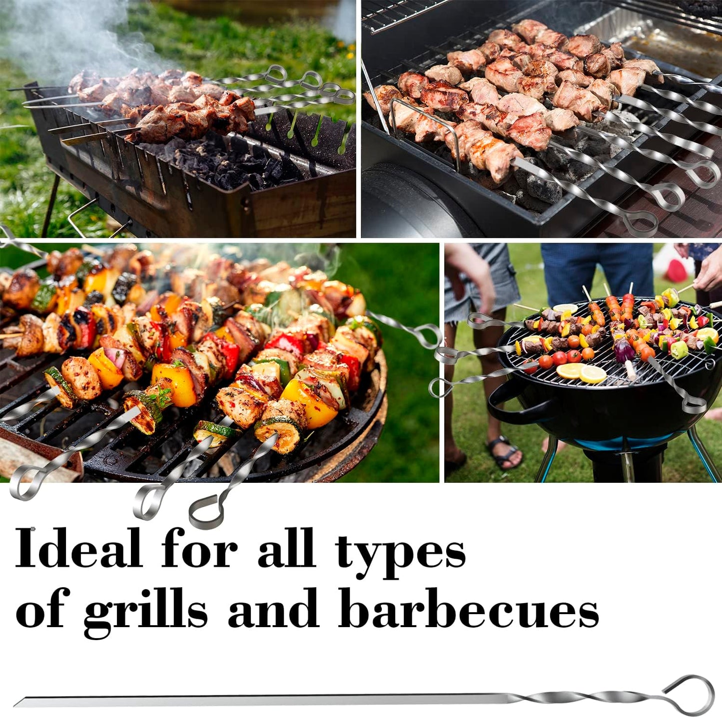 Skewers for Grilling - 12 Pcs Set - 17 Inch Skewers for Kabobs Shashlik - BBQ Skewers Stainless Steel - Shish Kabob Grill Skewers Ideal Kabob Skewer for Meat Shrimp Chicken Vegetable