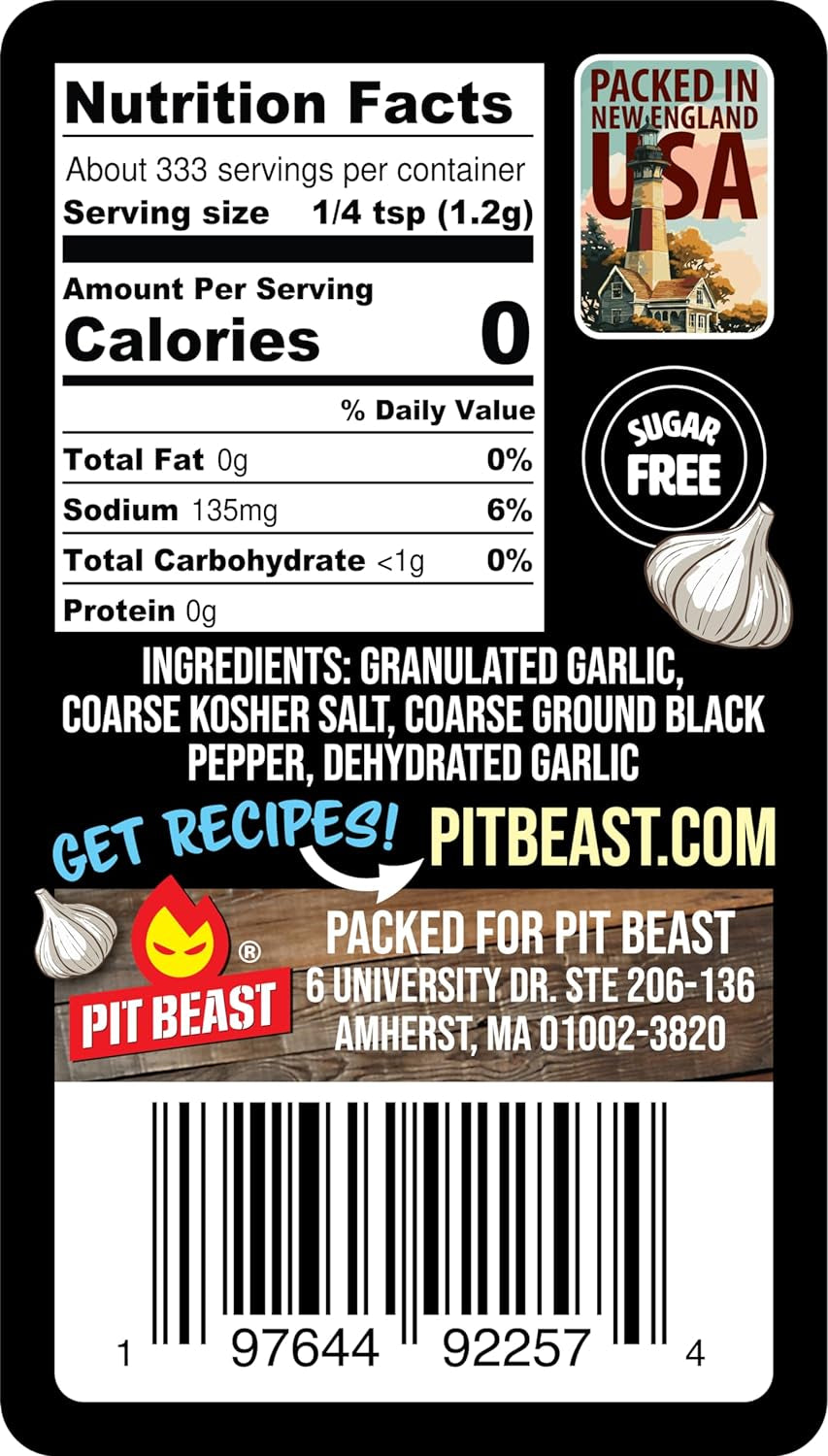 Pit Beast Garlic AF - Garlic, Salt, and Pepper BBQ Rub Seasoning | ALL PURPOSE EXTREME GARLIC FLAVOR SPICE BLEND | Chicken, Pasta, Veggies, Dips, Bread, Beef, Pork | 14Oz.