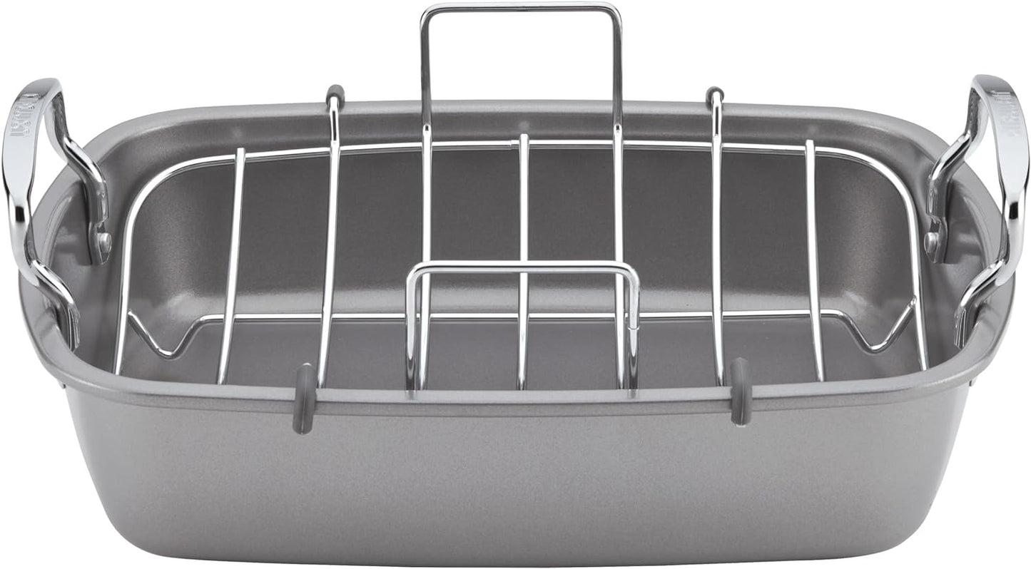 Circulon Nonstick Roasting Pan / Roaster with Rack - 17 Inch X 13 Inch, Gray