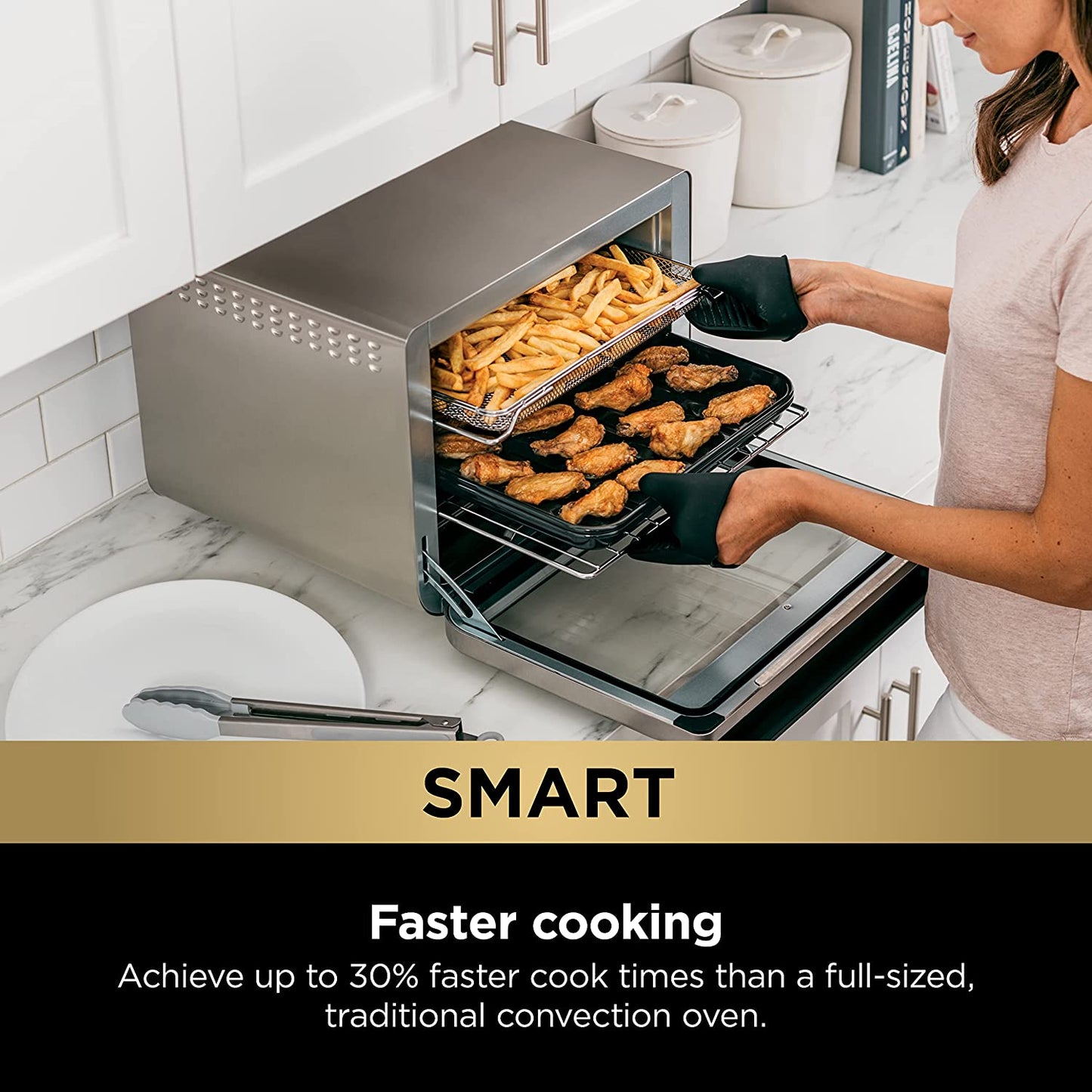DT251 Foodi 10-In-1 Smart XL Air Fry Oven, Bake, Broil, Toast, Roast, Digital Toaster, Thermometer, True Surround Convection up to 450°F, Includes 6 Trays & Recipe Guide, Silver