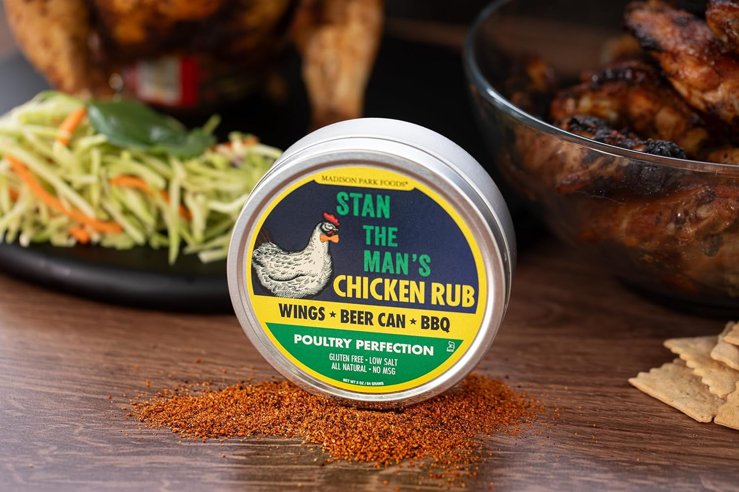 Stan the Man’S Chicken Rub – Perfect Poultry Seasoning - Deep Fry Turkey, Beer Can Chicken, Spatchcock, Wing Dust, BBQ, Fried, Breast, Thighs - All Natural Gluten Free Keto Low Salt No MSG, 3 Ounce Gourmet Spice Tin – New Packaging Inside