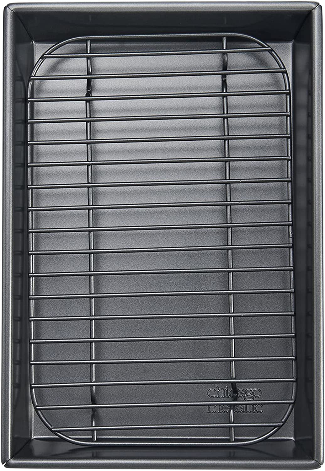 Chicago Metallic 26639 Petite Roast Pan with Rack, Grey, 10-Inch-By-7-Inch
