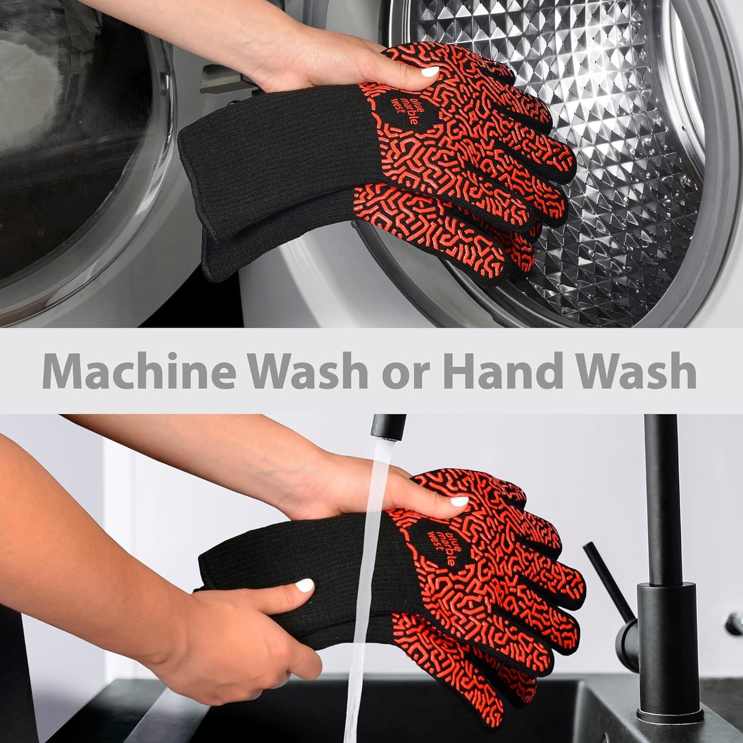 Extreme Heat Resistant BBQ Grill Gloves, Oven Mitts, Protection up to 1472°F, Aramid Fiber, Non-Slip Silicone.
