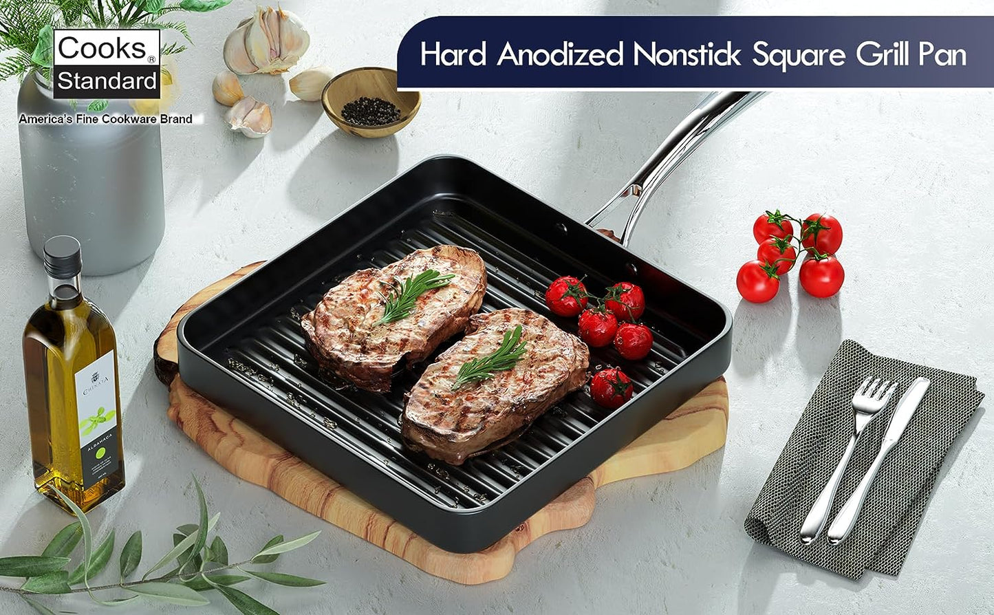 Hard Anodized Nonstick Square Grill Pan, 11 X 11-Inch, Black