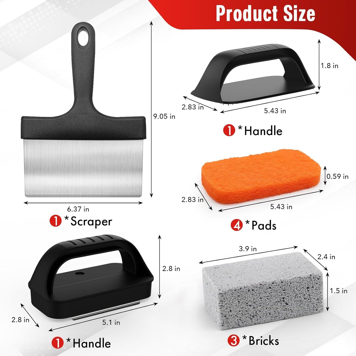Griddle Cleaning Kit for Blackstone, Flat Top Grill Cleaning Kit with Grill Stone, Griddle Scraper & Griddle Brush with Handle - Easy to Remove Stain(10 PCS)