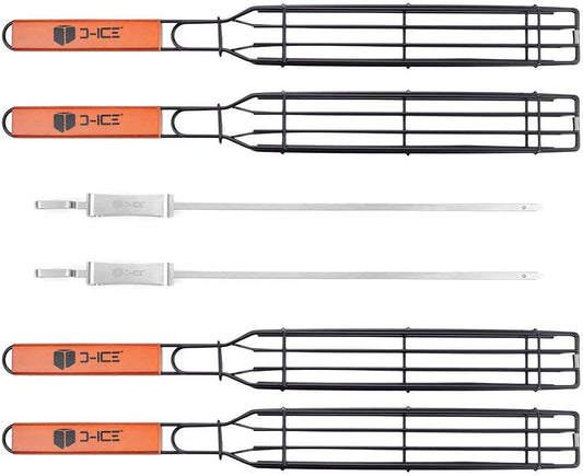 Kebab Grilling Basket & Grilling Skewers Stainless Steel - Kabob Grilling Baskets Set of 4 & 2 Metal BBQ Skewers. Kabob Basket for Veggies, Jumbo Shrimps - Grilling Baskets & Barbecue Skewers