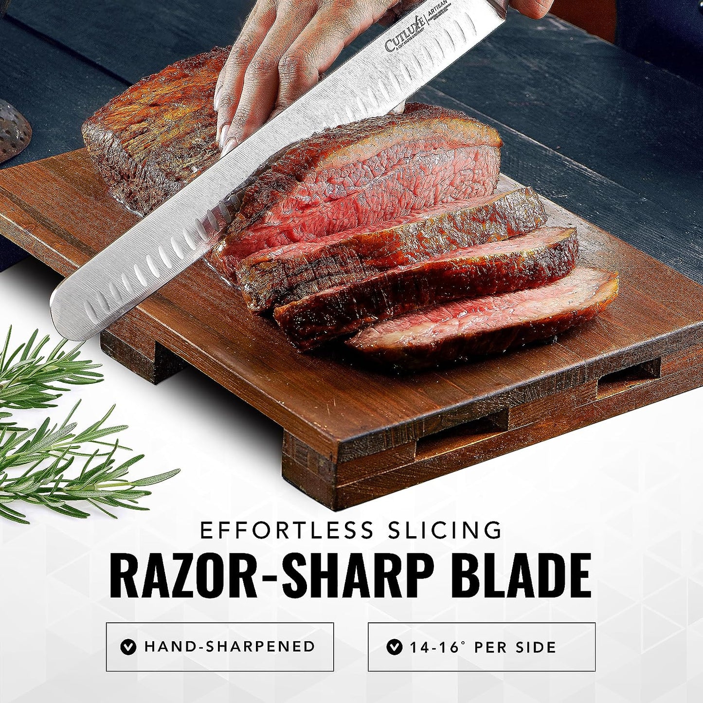 Cutluxe Slicing Carving Knife – 12" Brisket Knife, Meat Cutting and BBQ Knife – Razor Sharp German Steel – Full Tang & Ergonomic Handle Design – Artisan Series