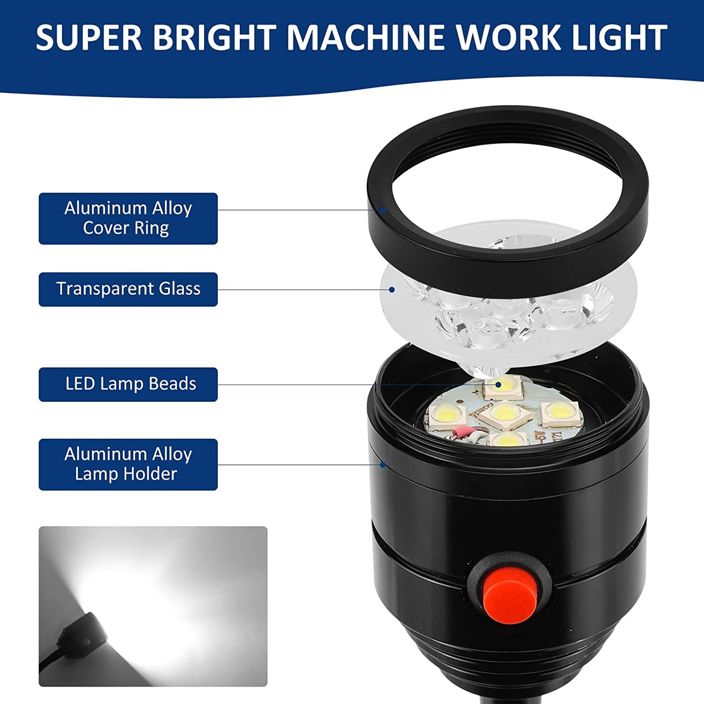Magnetic Work Light, LED Machine Light with Flexible Gooseneck and Magnetic Base, Shop Tool Lamp for Lathe, Work Bench, Sewing Machine, Grill, Industrial Lighting Black