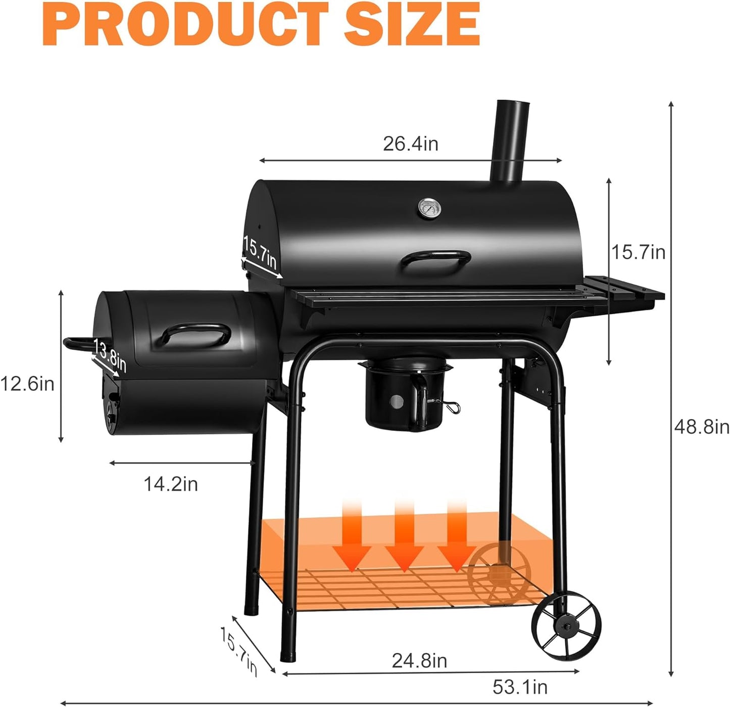 Flamaker Charcoal Grill Outdoor BBQ Grill with Side Oven & Thermometer Barbecue Grill Offset Smoker with Ash Catcher & Cover for Camping Picnics