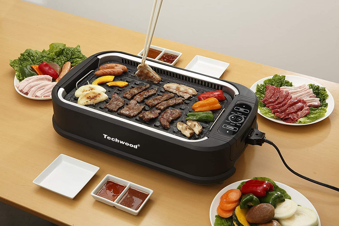 Indoor Grill, 1500W Smokeless Electric Grill with 2 In1 Nonstick Grill/Griddle Plates, Portable Korean BBQ Grill with 6-Level Control, Glass Lid, Dishwasher Safe, Double Plates, Black
