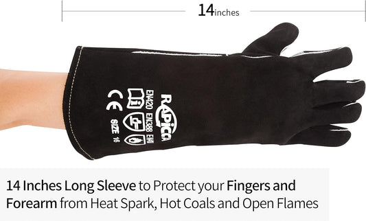 Welding Gloves 14 Inches,662℉,Heat Resistant Leather Forge/Mig/Stick Welding Gloves Heat/Fire Resistant, Mitts for Oven/Grill/Fireplace/Furnace/Stove/Pot Holder/Bbq/Animal Handling-Black