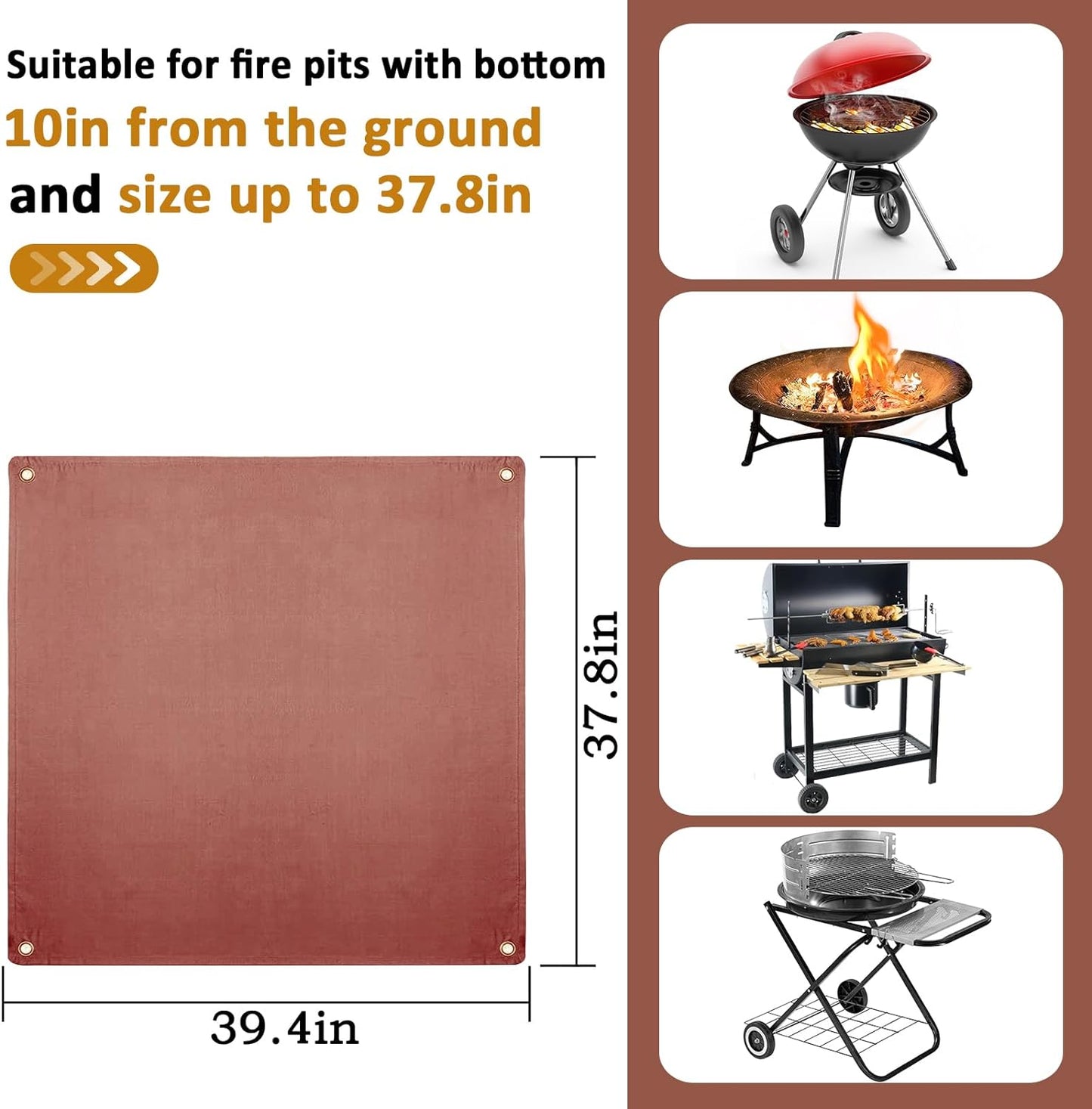Fire Pit Mat - 39.4 * 37.8In Fireproof Stove Grill Mats Blanket for Wood Deck Insulation, Camping BBQ Temperature Resistant Rugs Accessories for outside Indoor Lawn Protection - Brown