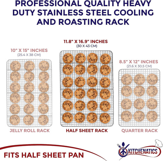 KITCHENATICS Half Sheet Cooling Rack for Cooking and Baking, Stainless Steel Baking Rack & Wire Rack, Bacon Grill Rack for Oven, Heavy-Duty Wire Cookie Cooling Rack Fits Half Sheet Pan - 11.8 X 16.9