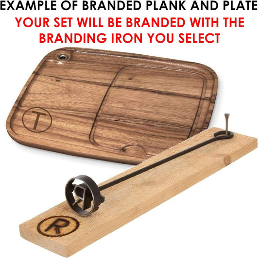 Western Z Branding Iron for Steak, Buns, Wood & Leather | Includes Redwood Plank & Wood Steak Plate