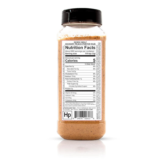 Derek Wolf - Hickory Peach Porter Rub from Spiceology - Beer-Infused Barbeque Rubs, Spices and Seasonings - Use On: Chicken, Pork, Salmon, Duck, Lamb, Sweet Potatoes, Squash, and Roasted Nuts - 24 Oz