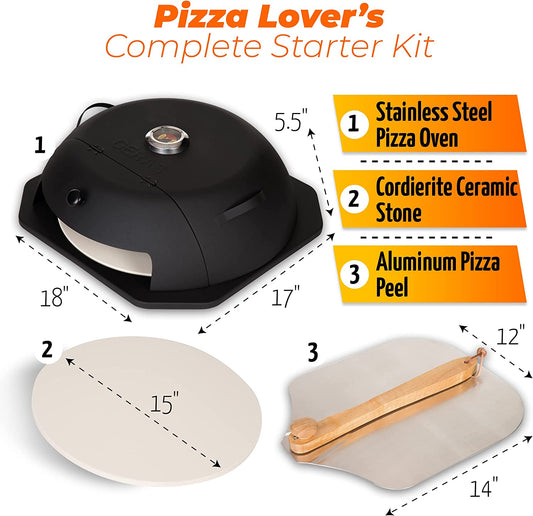 Geras Pizza Oven for Grill - Grill Top Pizza Maker for outside - Pizza Stone, Pizza Peel Kit - Outdoor Small Portable Backyard BBQ Pizzas Maker Charcoal Grill, Pellet, Propane Gas and Wood Fire