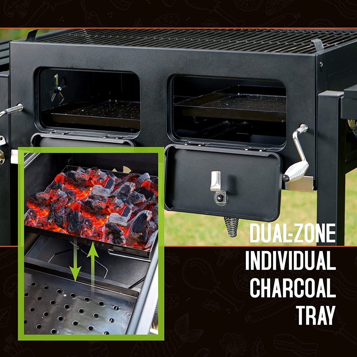 Sophia & William Heavy-Duty Charcoal BBQ Grills Extra Large Outdoor Barbecue Grill with 794 SQ.IN. Cooking Area, Dual-Zone Individual & Adjustable Charcoal Tray and Foldable Side Table, Black