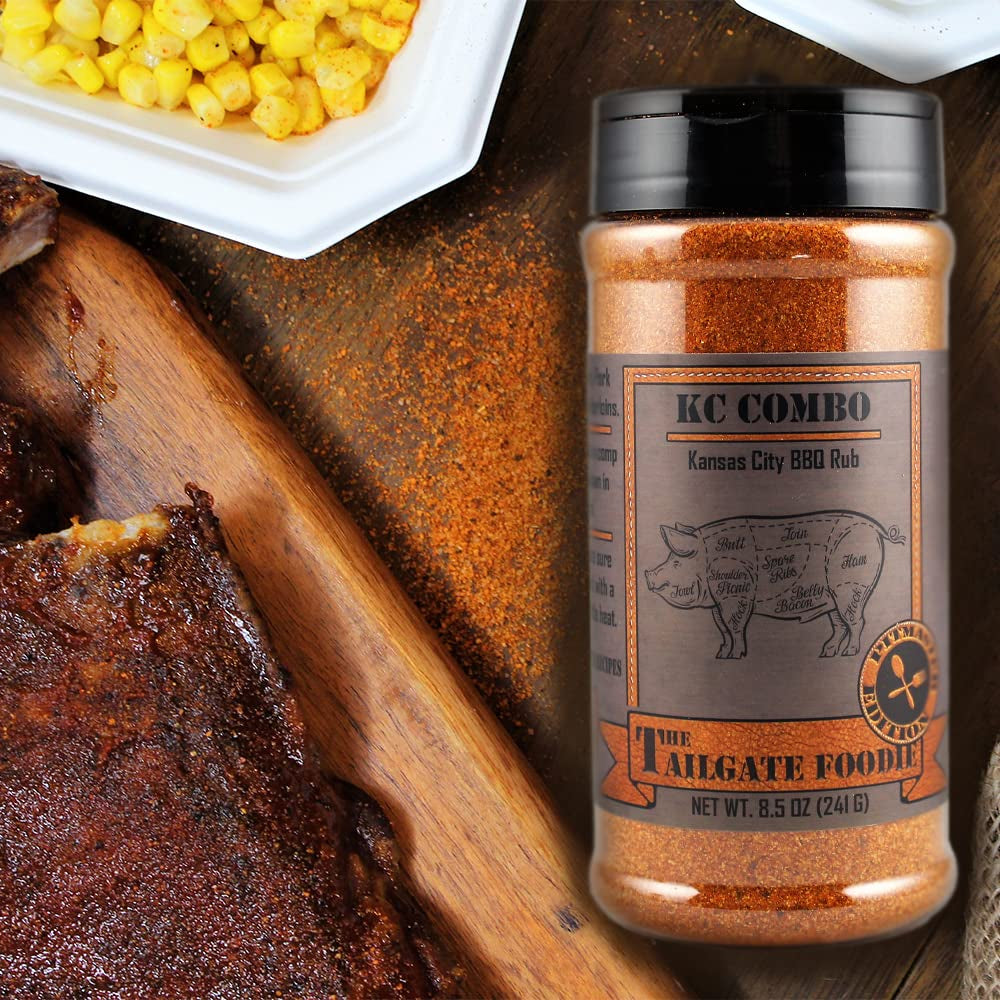 The Tailgate Foodie | K.C. Combo Kansas City BBQ Rub | Sweet & Spicy Blend | Great on Beef, Steak, Burgers, Ribs, Pork, and Chicken | Meat Seasoning and Dry Rub | 9 Oz. Shaker | **GREAT STOCKING STUFFER**