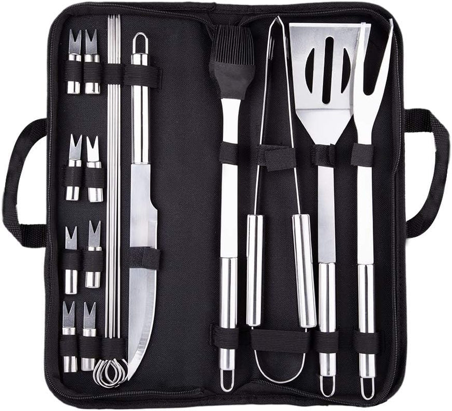 Factory Direct 18pcs Stainless Steel Barbecue Grill Tools Set Includes Wooden Ha