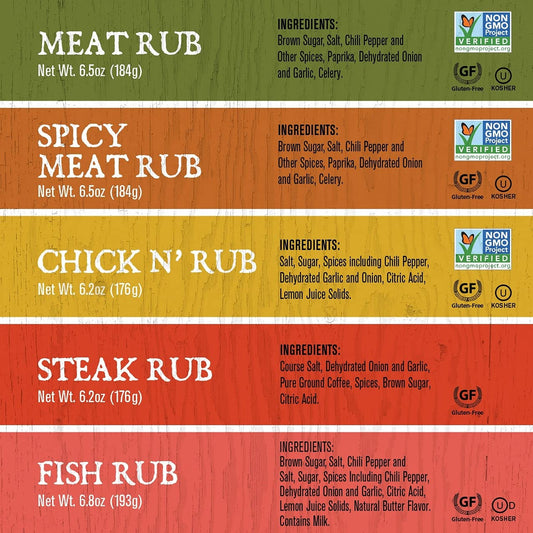 Rufus Teague - Big Box O' Rub Variety Pack - Premium BBQ Rub - 5 Bottles