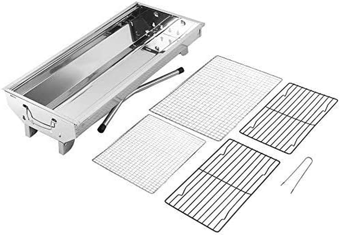Barbecue Charcoal Grill Stainless Steel Folding Portable BBQ Tool Kits for Outdoor Cooking Camping Hiking Picnics Tailgating Backpacking or Any Outdoor Event (Large)