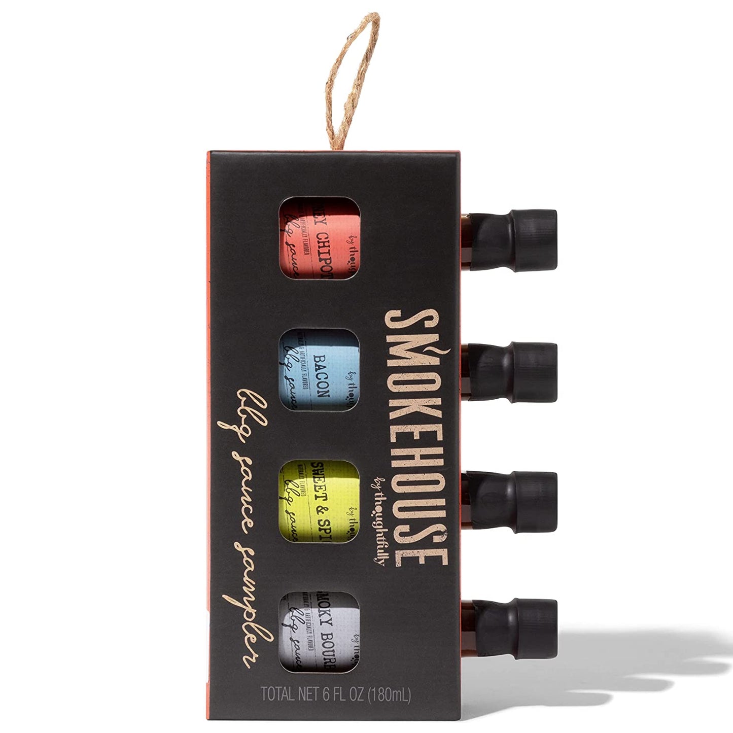 Smokehouse by Thoughtfully, Gourmet BBQ Sauce Sampler Set, Vegan and Vegetarian, Flavors Include Honey Chipotle, Smoky Bourbon, Sweet and Spicy, and Bacon BBQ Sauce, Pack of 4