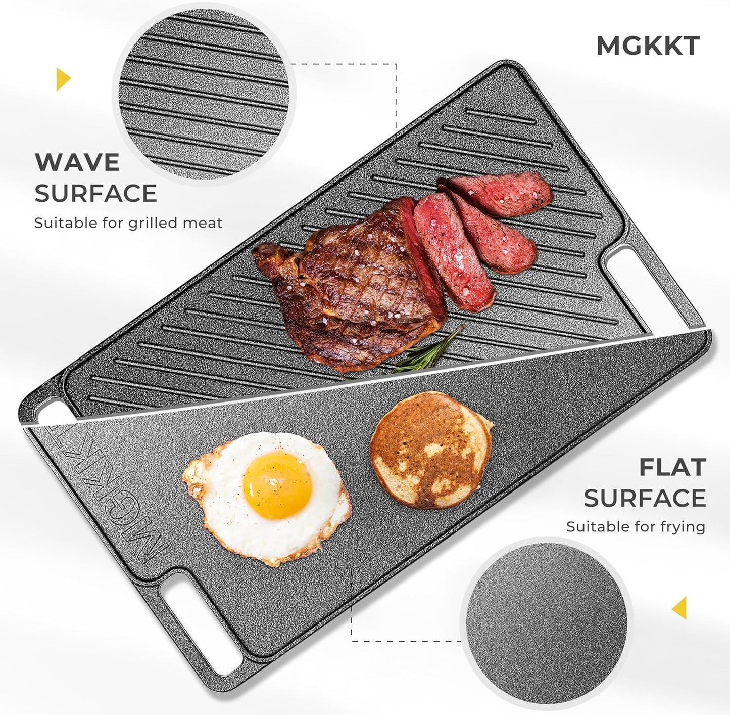 1-Piece 16.50 Inch Cast Iron Griddle Plate | Reversible Pre-Seasoned Cast Iron Grill Pan for Gas Stovetop | Double Sided Used on Open Fire & in Oven | Pre-Coated with Oil