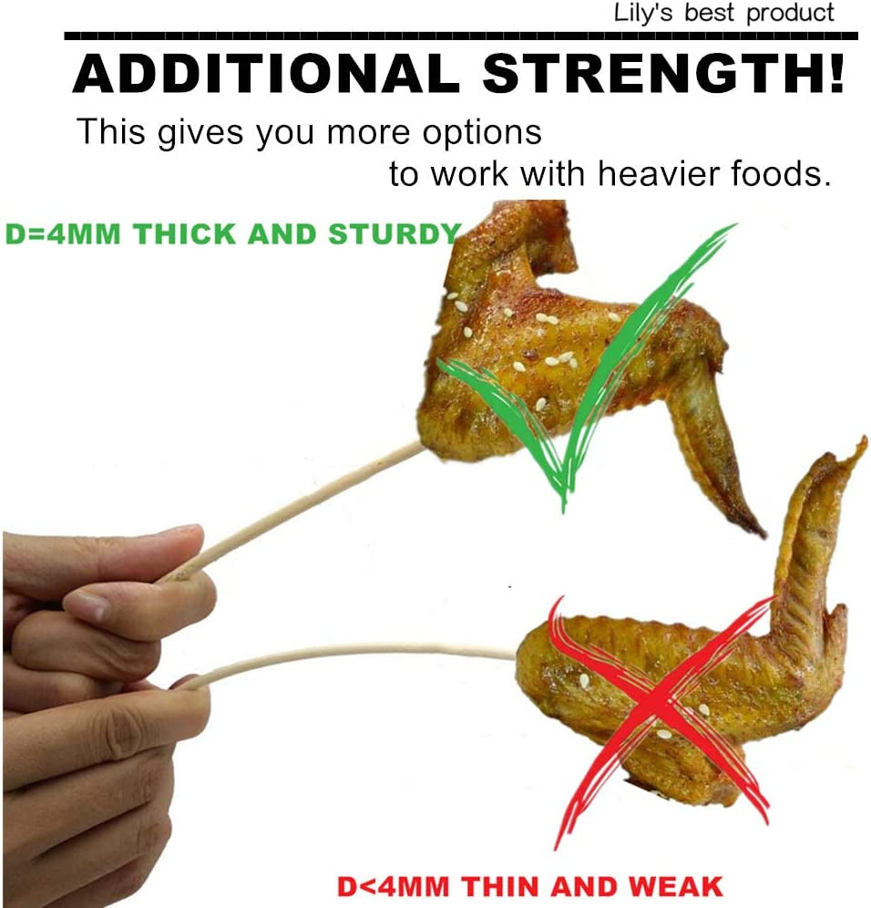 HOPELF 12" Natural Bamboo Skewers for Bbq,Appetiser,Fruit,Cocktail,Kabob,Chocolate Fountain,Grilling,Barbecue,Kitchen,Crafting and Party. Φ=4Mm, More Size Choices 6"/8"/10"/14"/16"/30"(100 PCS)