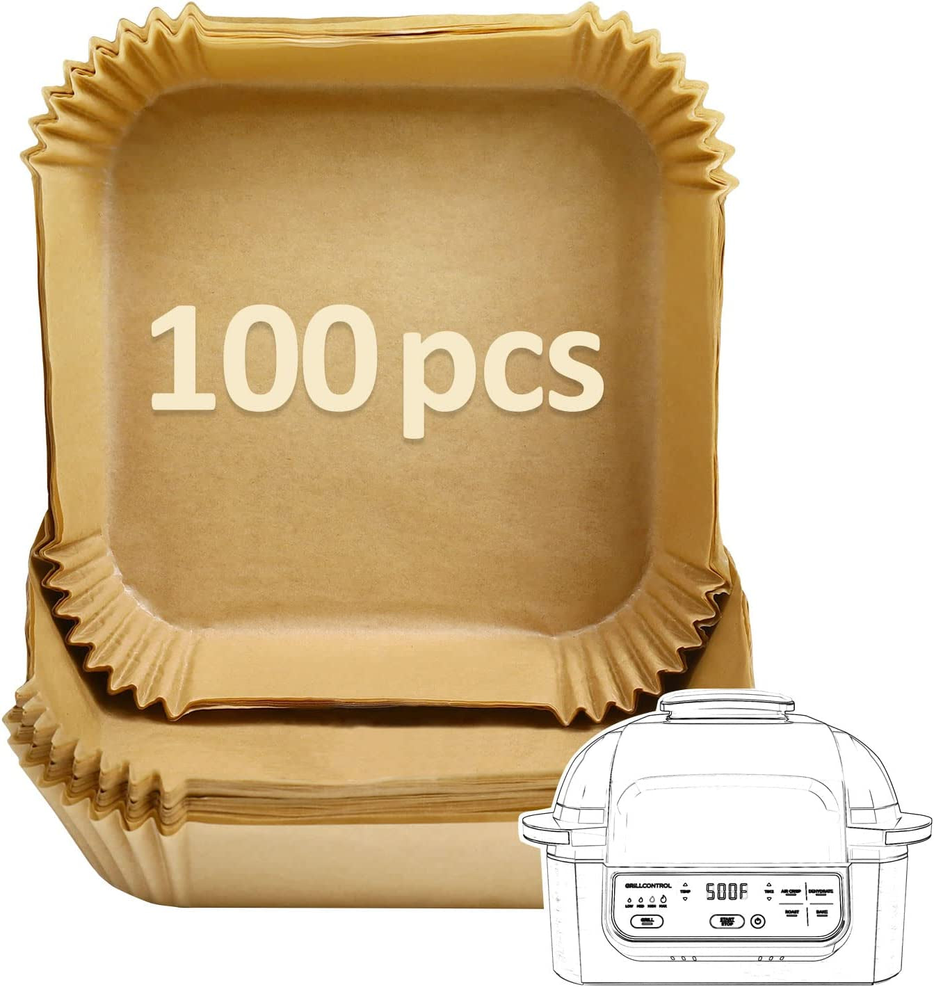 Air Fryer Disposable Paper Liner for Ninja AG301 Air Fryer, 100 Pcs Non-Stick Disposable Air Fryer Parchment Paper Pads Air Fryer Liners for Ninja AG301 Indoor Grill Air Fryer