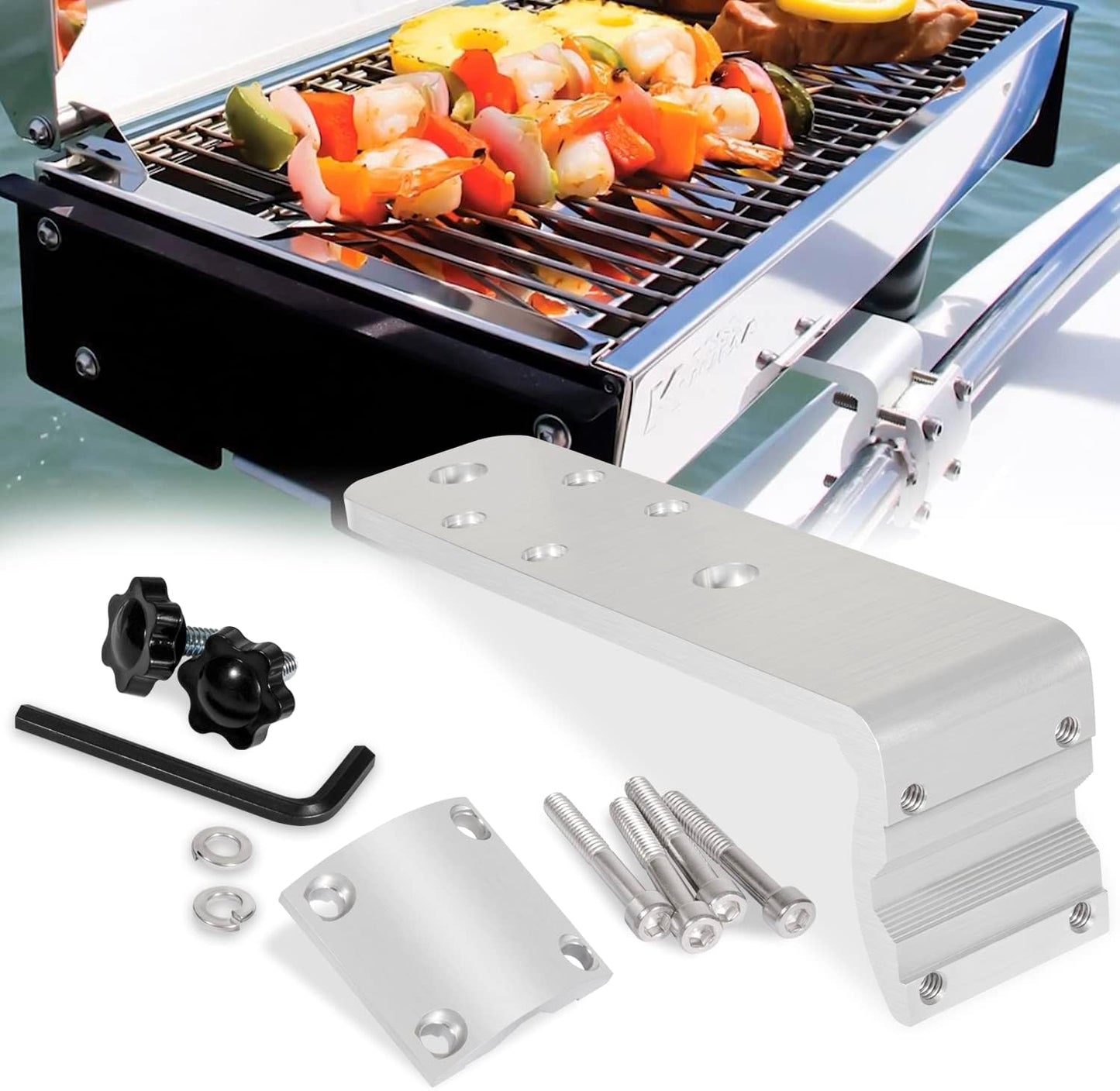 58182 Stow N' Go Grill Rail Mount Bracket, Compatible with Any Kuma Grill and RV Boat Camping Inside/Outboard 7/8" to 1-1/4" round or 1-1/4" Square Horizontal Railings