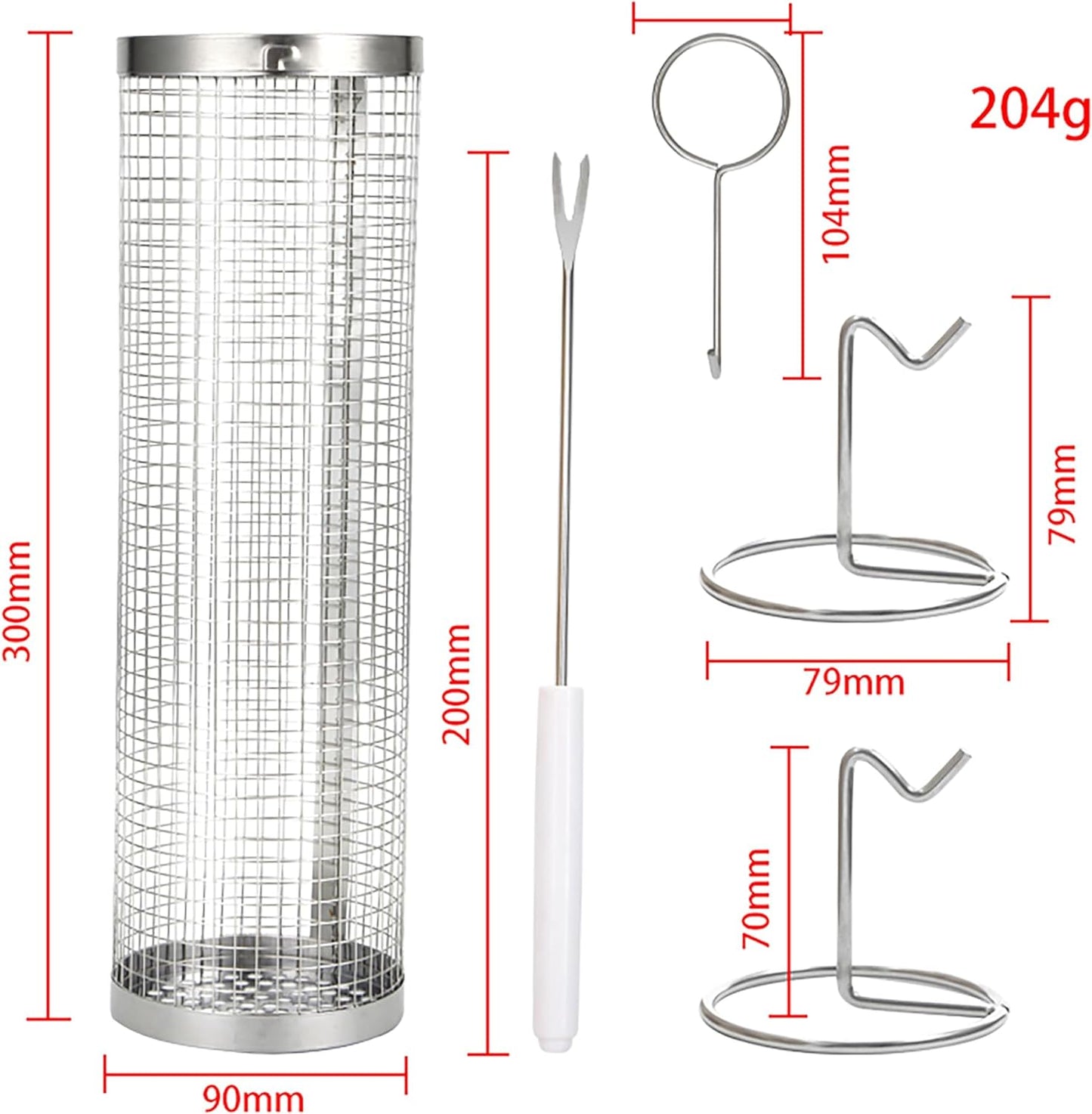 Rolling BBQ Grilling Basket for Outdoor | Versatile Stainless Steel Barbecue Grill | round Mesh Cylinder Accessories | Camping Rack for Cooking - 1 PCS