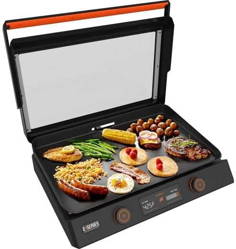 22-Inch Electric Griddle - 1200W Non Stick Ceramic Titanium Coated Stainless Steel Tabletop Griddle with Ez-Touch Control Dial, LCD Display, Patented Rotate & Remove Glass Hood - 8001