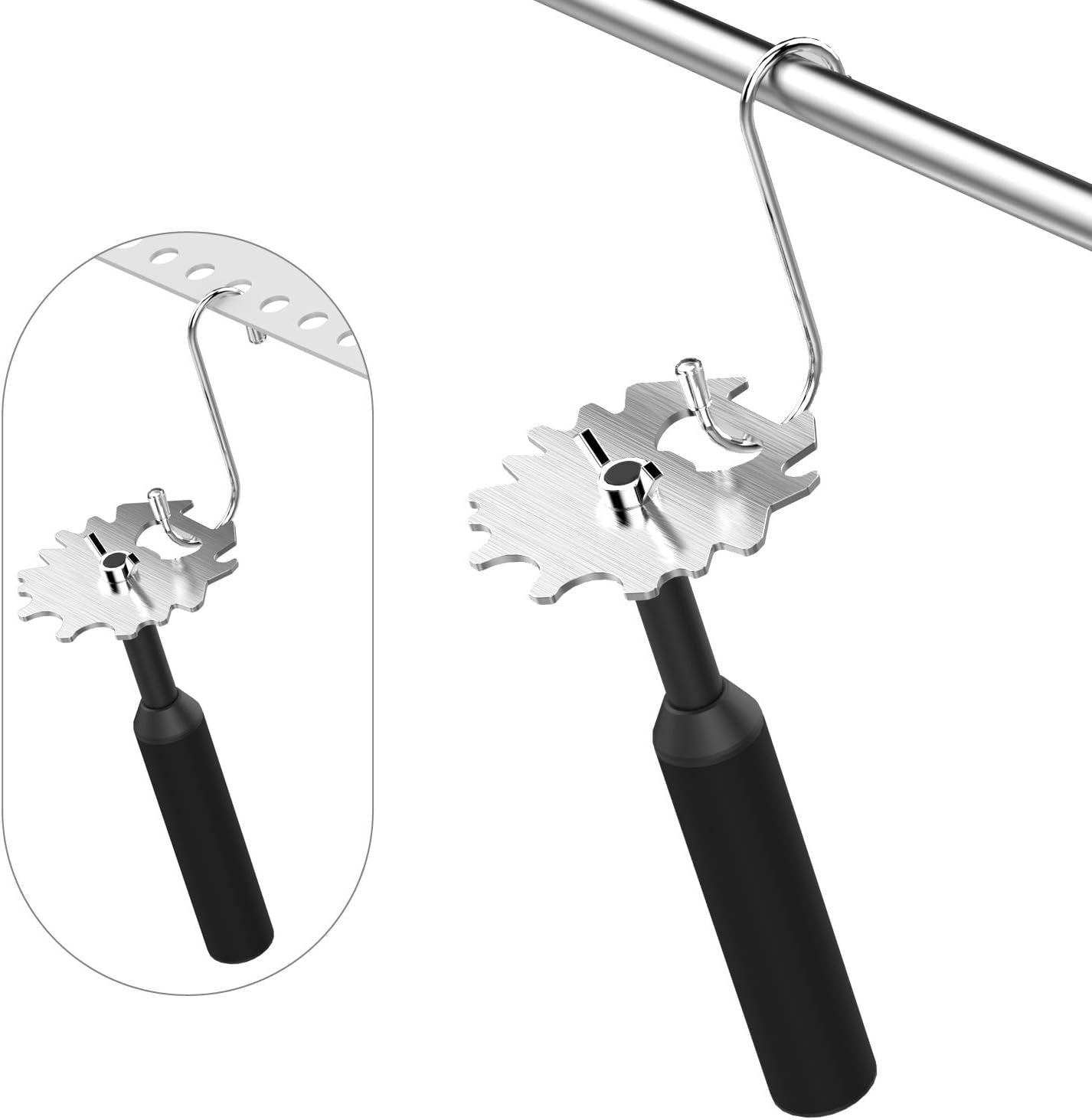 Grill Scraper Stainless Steel Barbecue Grill Grate Cleaner Unique Handle Design Cleaning Tools Safer than Wire Brush Works with Most Grill Grates (Black)