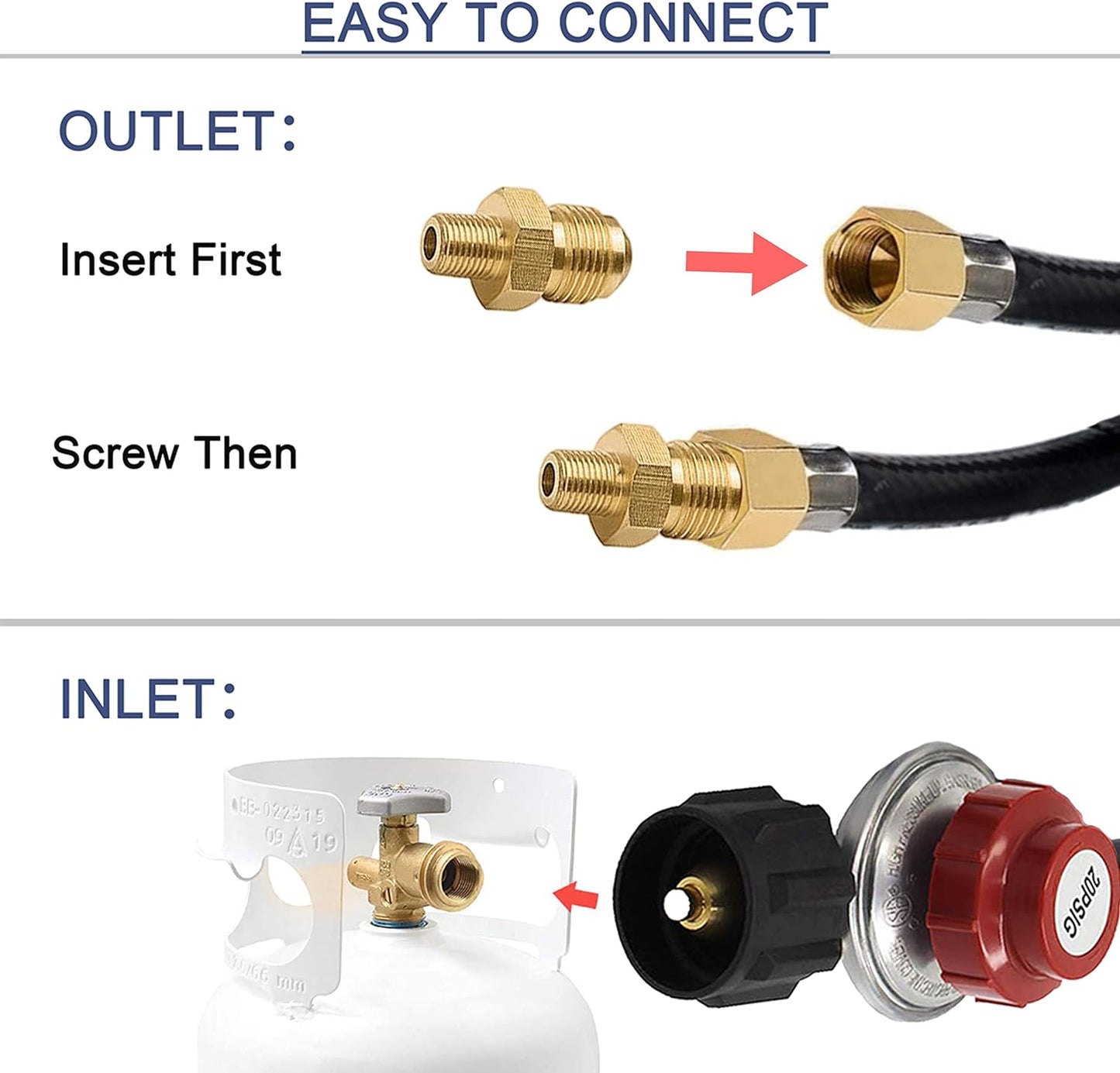 "8FT High Pressure Propane Hose with Adjustable Regulator - Ideal for Outdoor Grill Gas Fitting, Grill, Burner, Fryer, and Cooker - 0-20 PSI - 3/8" Flare X 1/8" NPT Male"