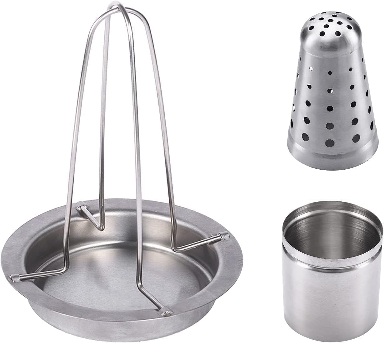 AMOZO Beer Can Chicken Roaster Stand - the New Stainless Steel Chicken Holder - Poultry Roasters with Flavouring Container.(1 Pack)