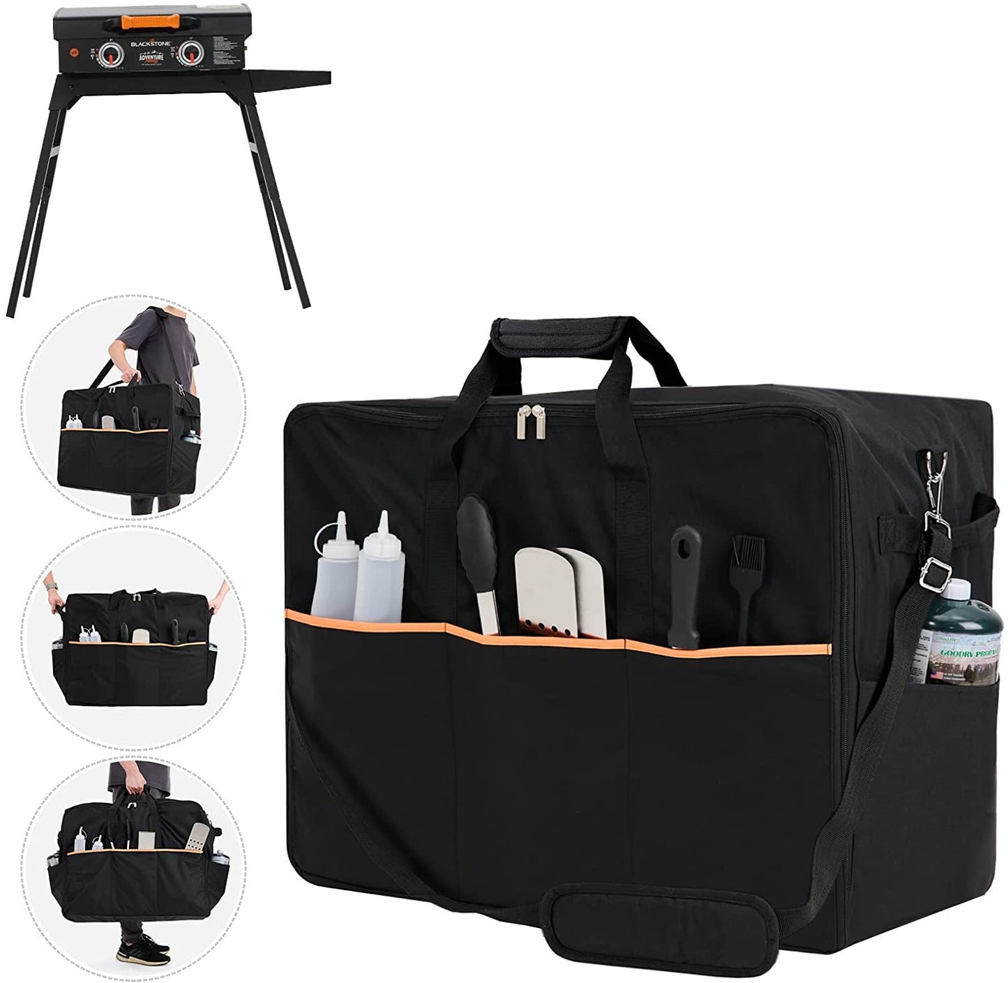 Grill Carry Bag for Blackstone 22 Inch Griddle with Hood Lid and Stand, NOELIFE 600D Water-Resistant Outdoor BBQ Grilling Carry Bag Fit for Model 1891, Black (Bag Only)