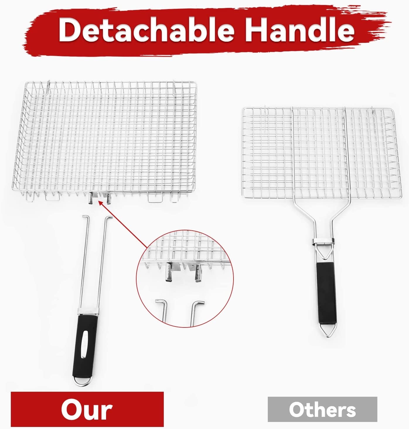 Grill Basket Extra Large,Grill Accessories for Outdoor Grill,Grilling Gifts for Men,Fish Grill Basket, Shrimp Vegetable, Veggie, Barbecue BBQ Rack, Camping Cooking, Unique Detachable Handle